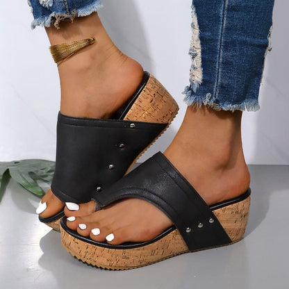 Chic mid-heel wedge sandals