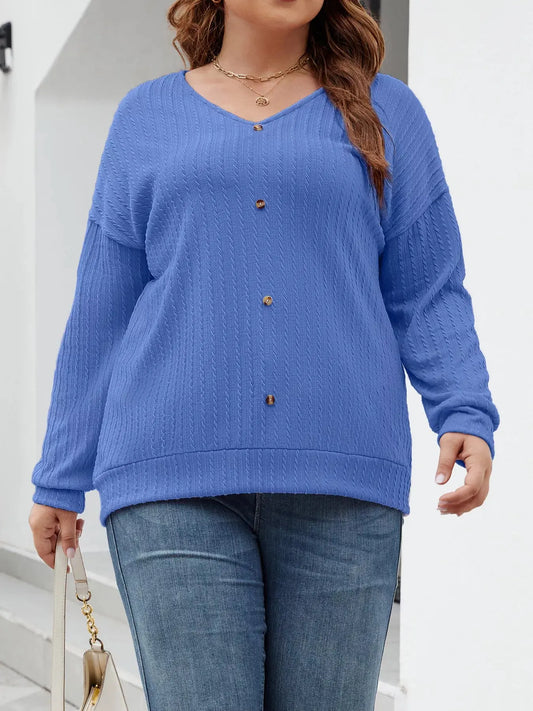 Plus Size V-Neck Dropped Shoulder Blouse Simply Love