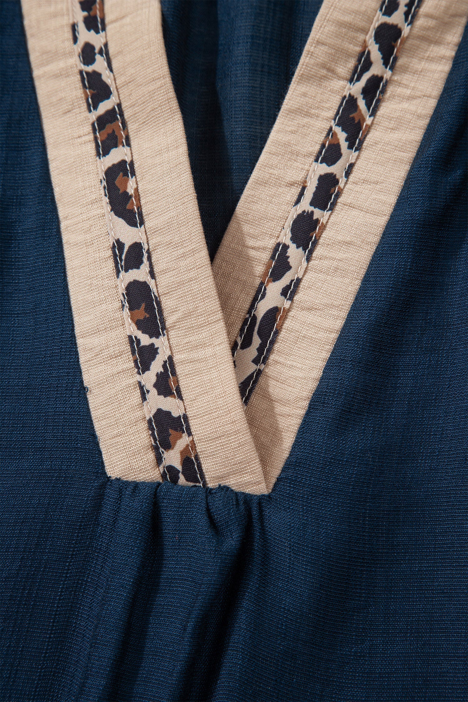 Navy Blue Patchwork Leopard Collar Plus Size Blouse With Flounce Sleeves Dear-Lover Dropshipping