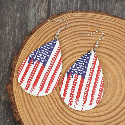 PU Leather US Flag Teardrop Shape Earrings.