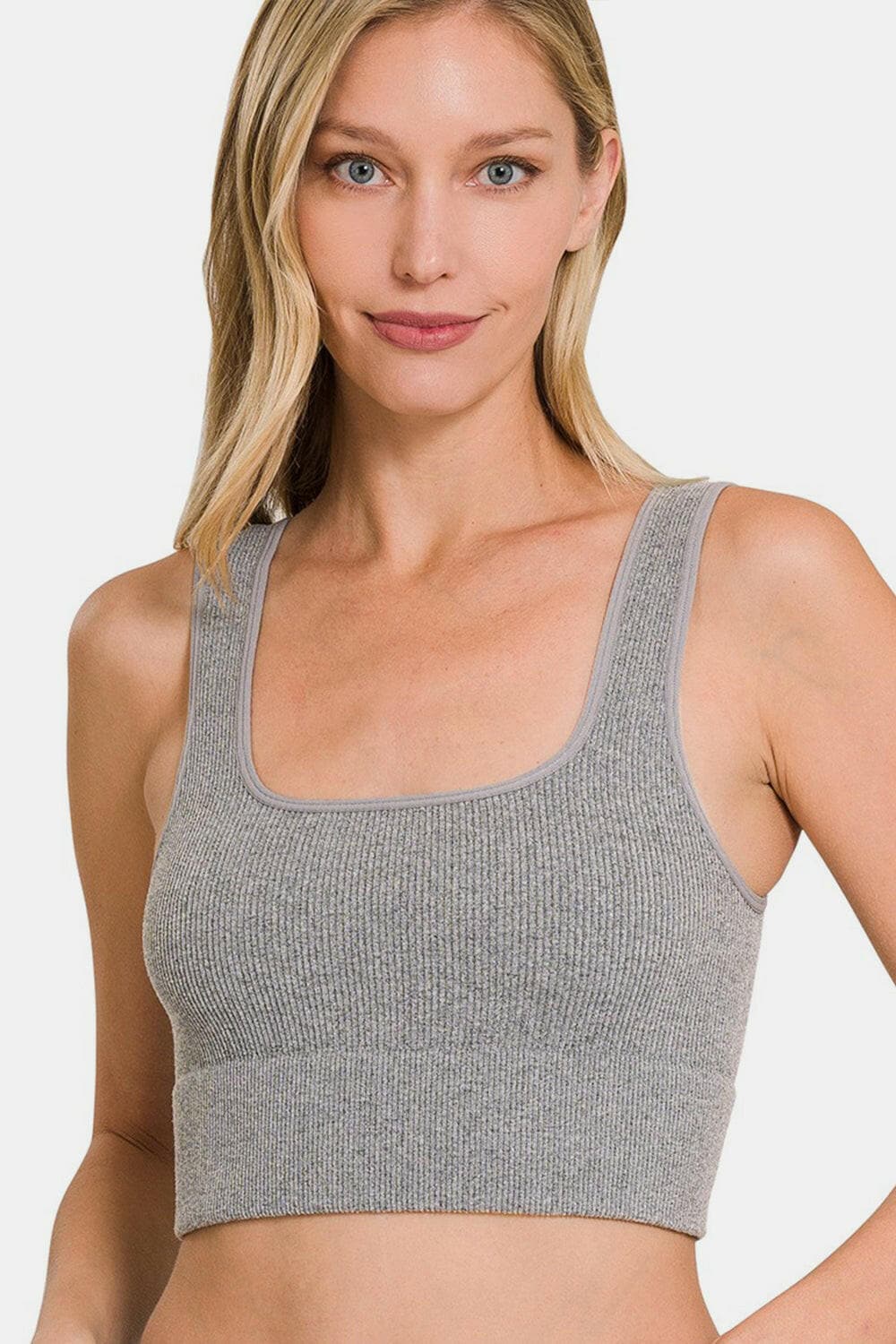 Zenana Ribbed Square Neck Cropped Tank.