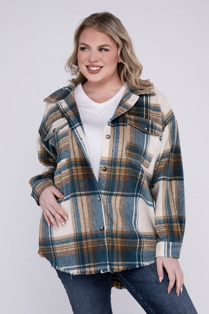 Plus size plaid shirt jacket