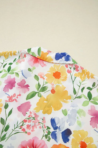 Floral Boxy Fit Ruffled Short Sleeve Blouse