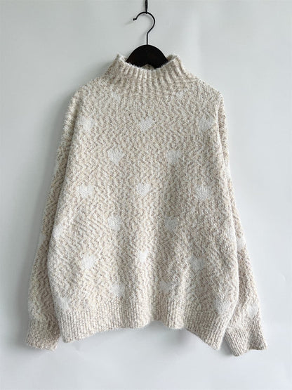 Heart Heathered Turtleneck Drop Shoulder Sweater.