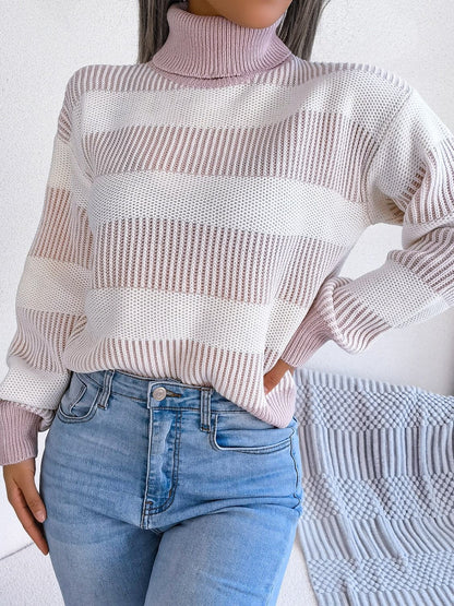 Striped Turtleneck Long Sleeve Sweater.