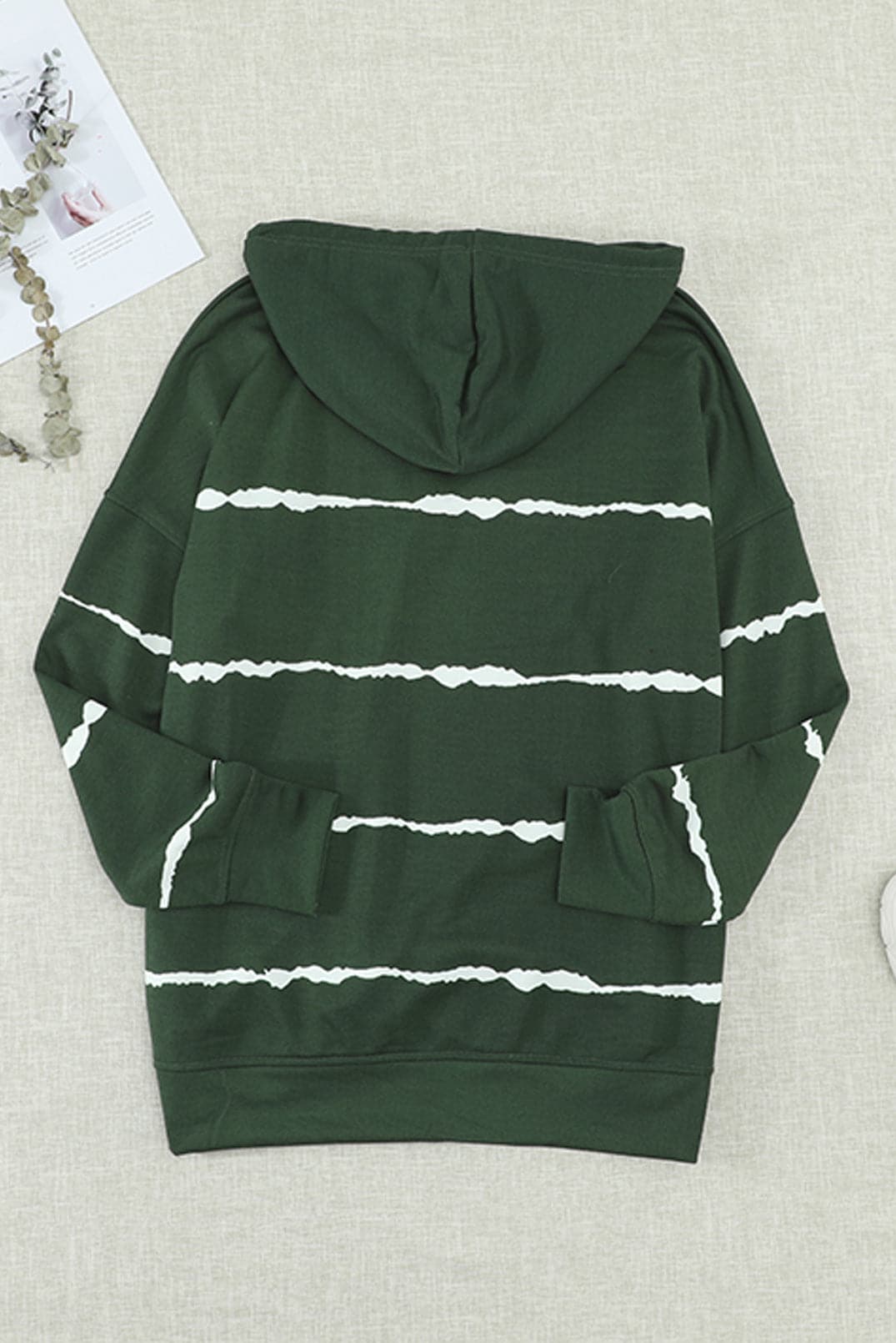 Drawstring Striped Dropped Shoulder Hoodie.