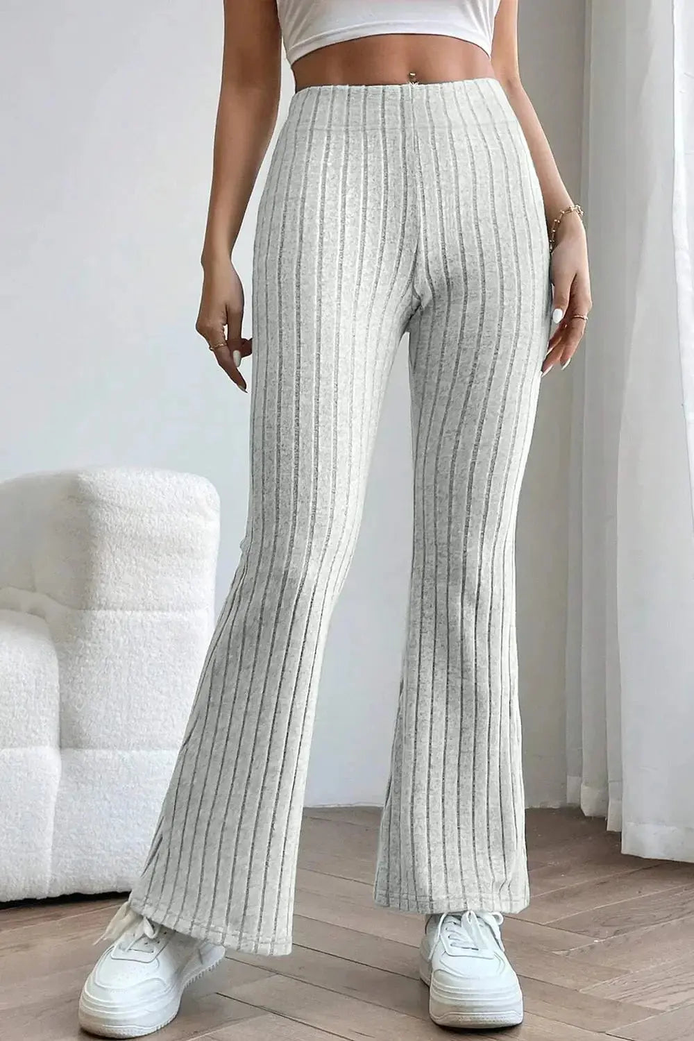 Basic Bae Full Size Ribbed High Waist Flare Pants - Love Salve