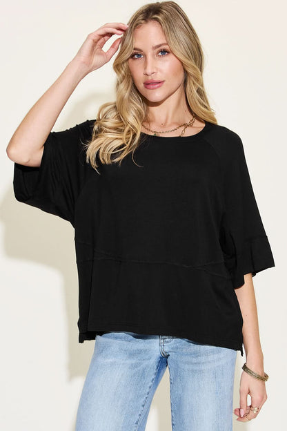 Basic Bae Full Size Bamboo Round Neck Exposed Seam T-Shirt