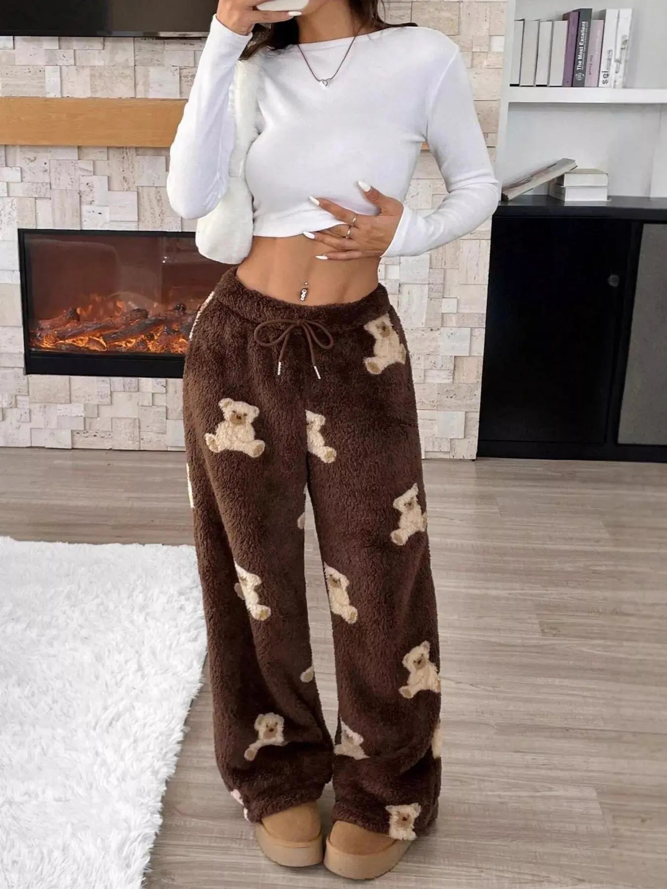 Teddy Bear Print Fluffy Pants Simply Love