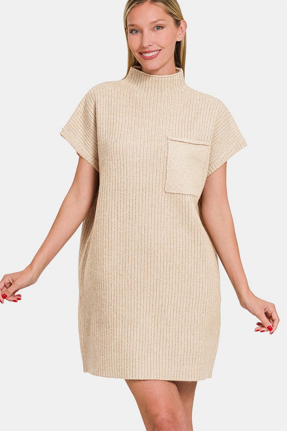 Zenana Short Sleeve Sweater Mini Dress.