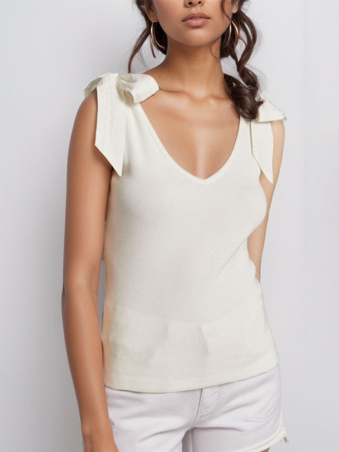 V-Neck Tie Shoulder Tank.