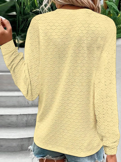 Eyelet Notched Long Sleeve T-Shirt.