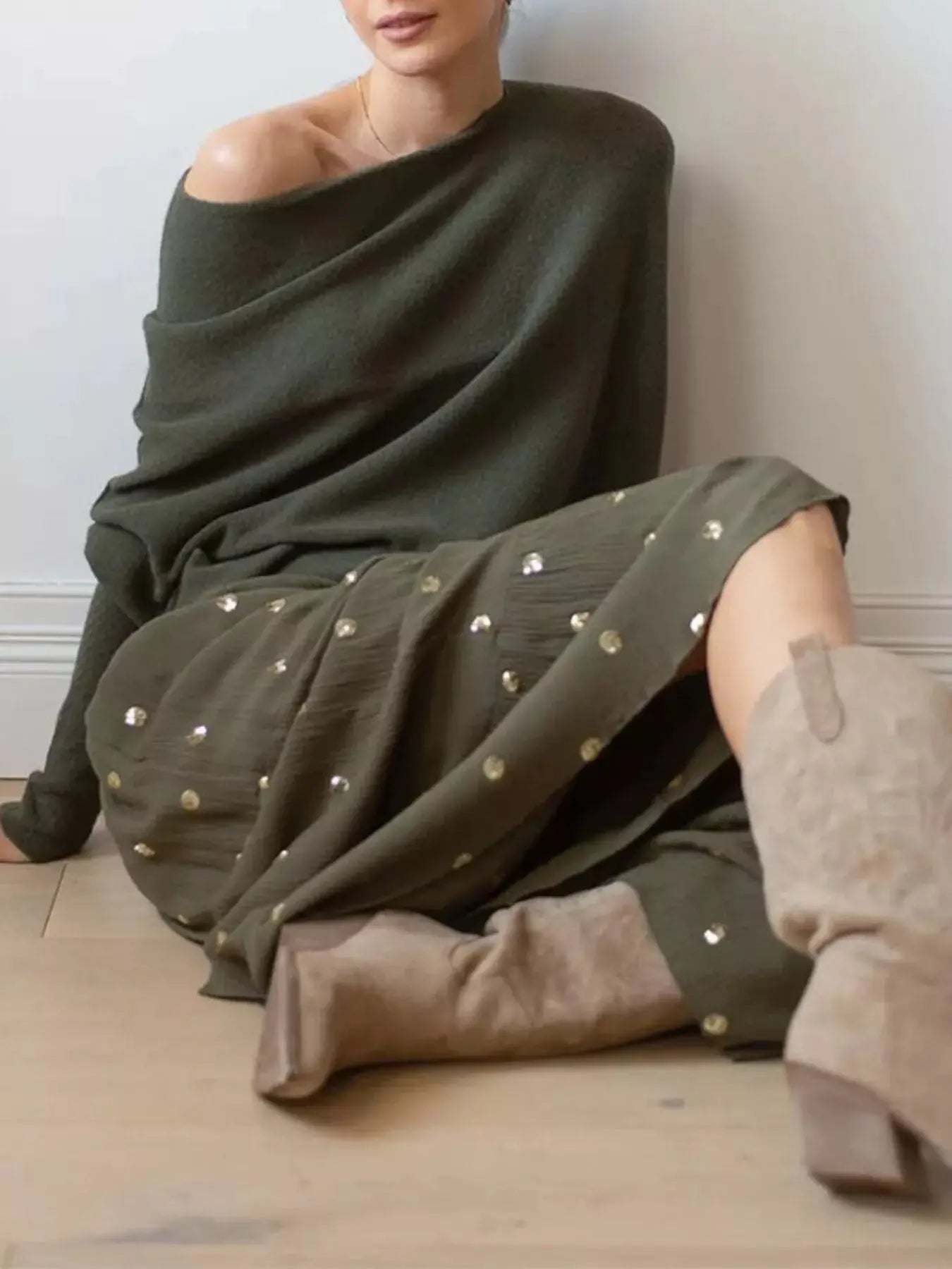 Boat Neck Long Sleeve Sweater Simply Love