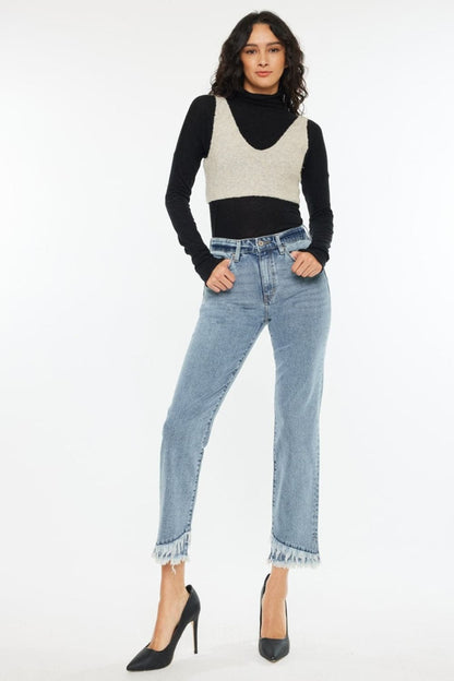 Kancan edgy raw hem high rise straight leg jeans