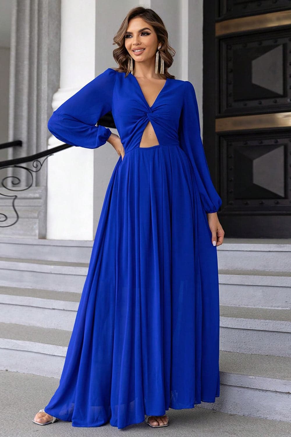 Twist Front Cutout Long Sleeve Dress.