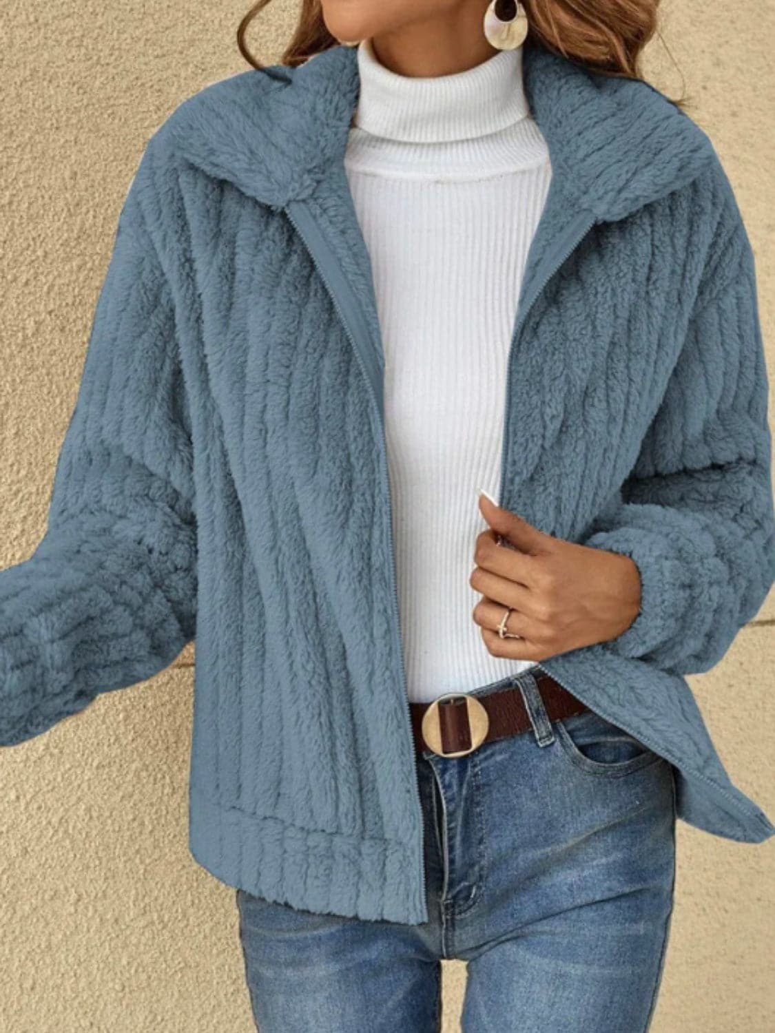 Plush Zip Up Long Sleeve Jacket.