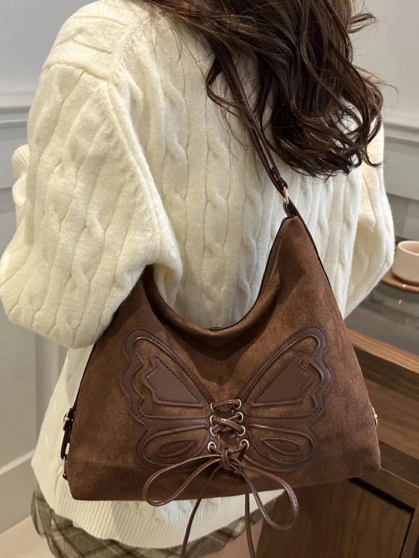 Butterfly Decor Lace-Up Shoulder Bag Simply Love