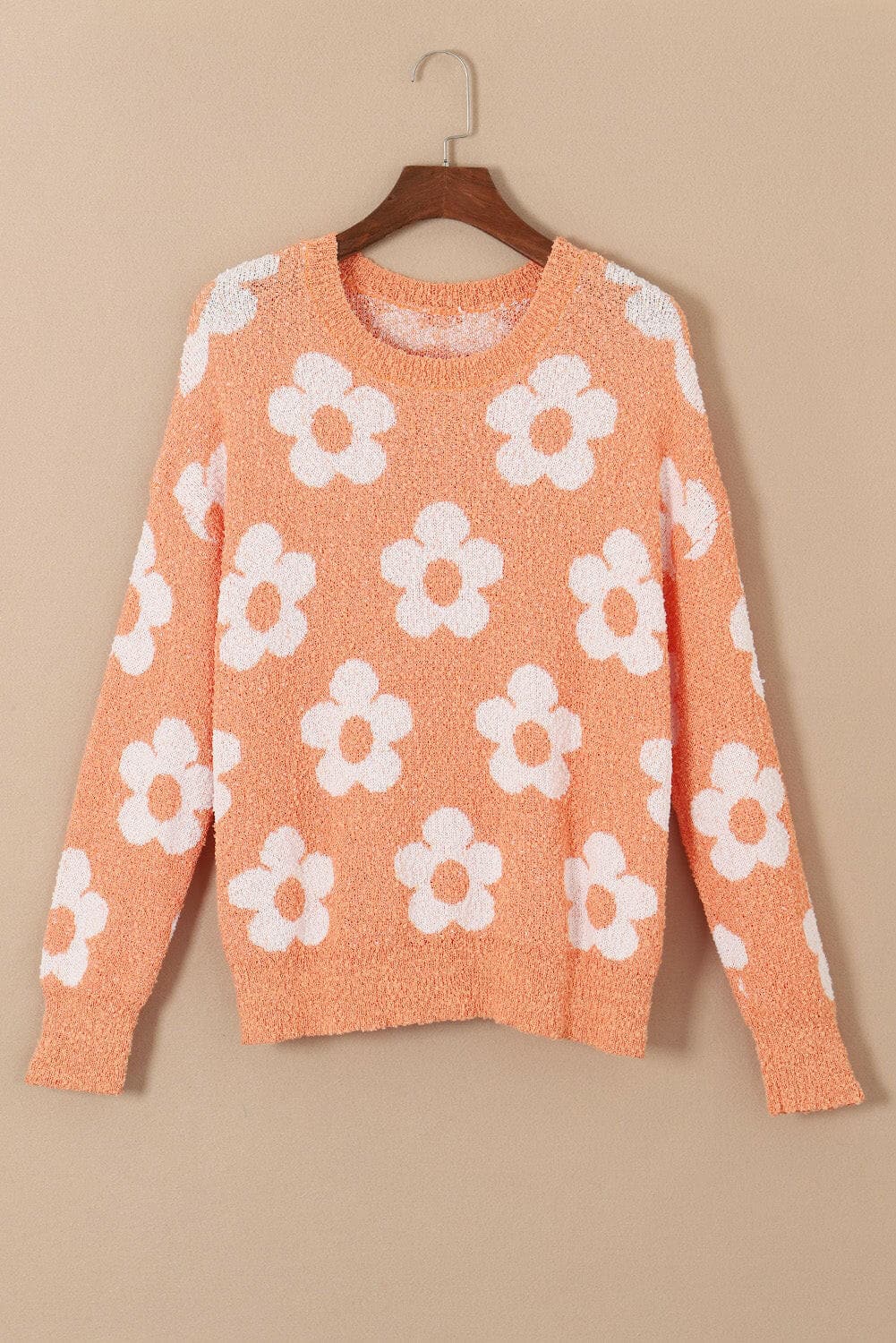 Flower Round Neck Dropped Shoulder Sweater.