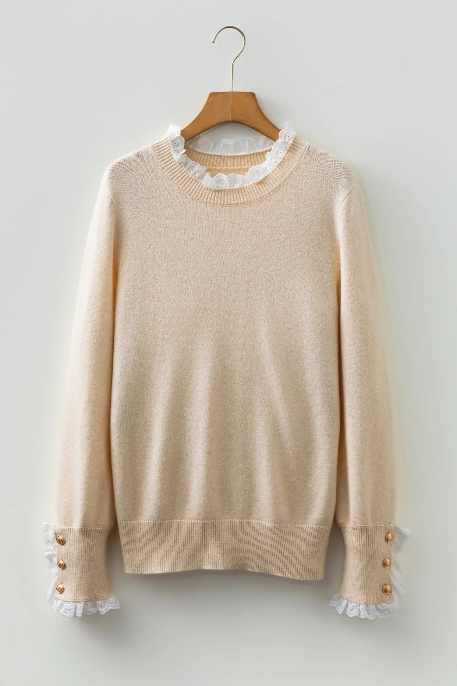 Jet Stream Lace Trim Patchwork Buttoned Cuffs Loose Sweater Dear-Lover Dropshipping