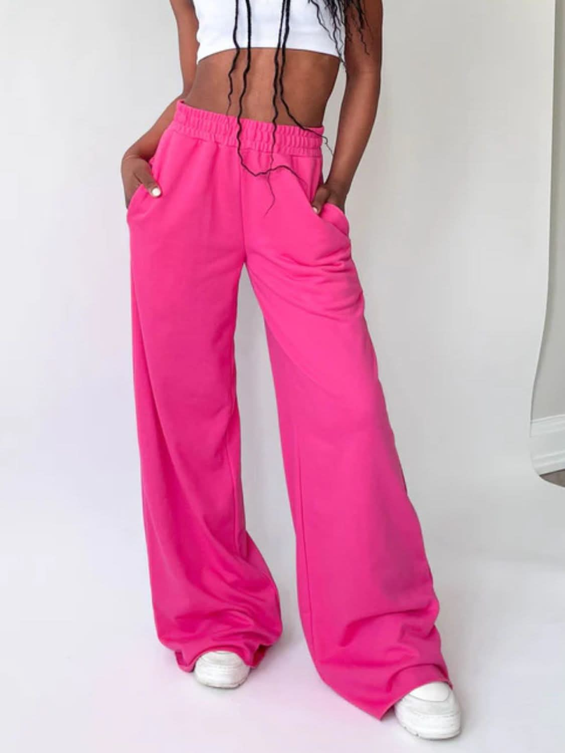 Wide Leg Pants with Elastic Waist and Pockets