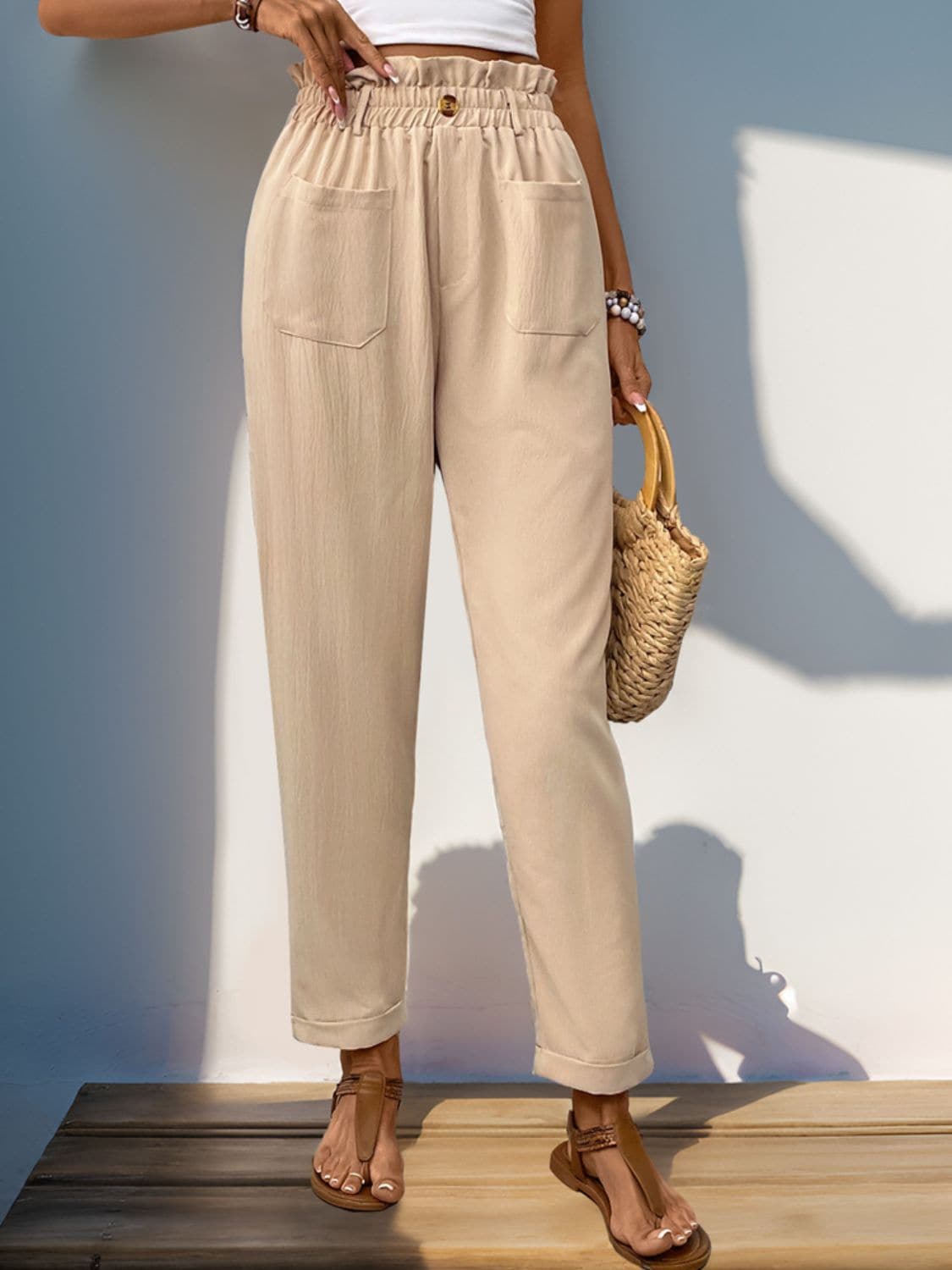 Frill High Waist Pants with Pockets.