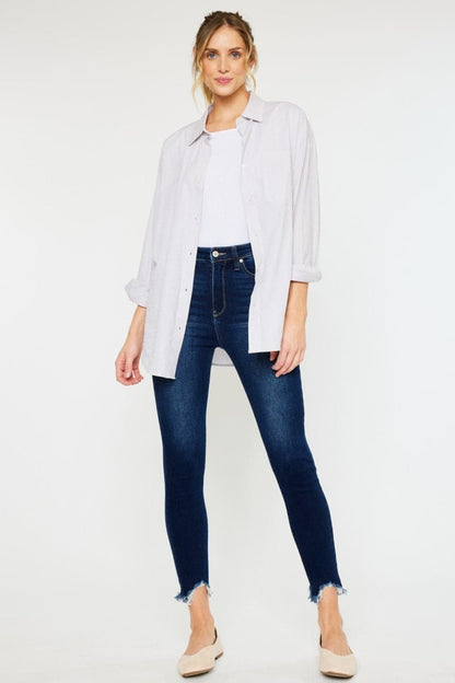 Frayed hem high rise ankle skinny jeans by Kancan