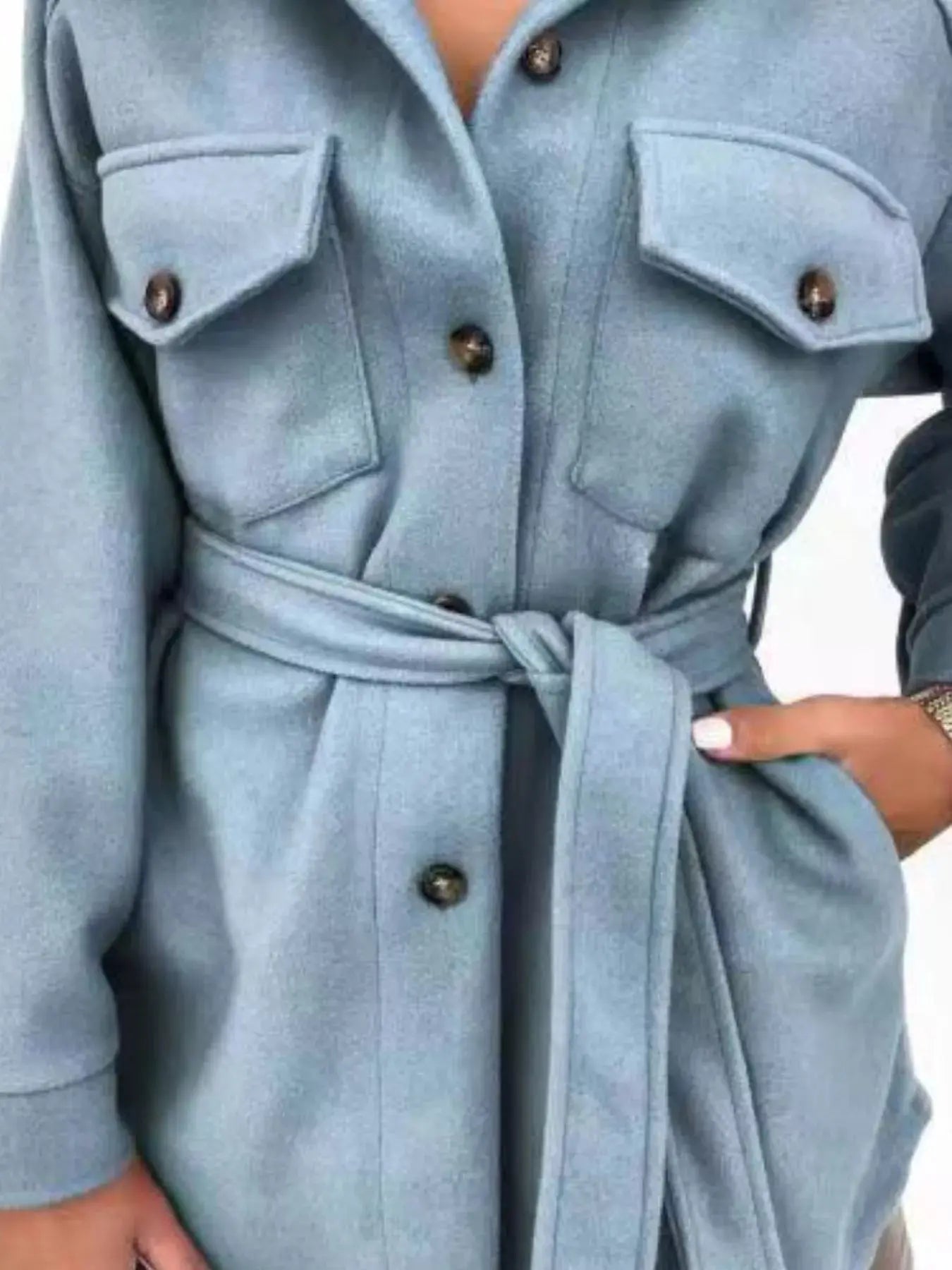 Button-Down Tie Waist Coat Simply Love