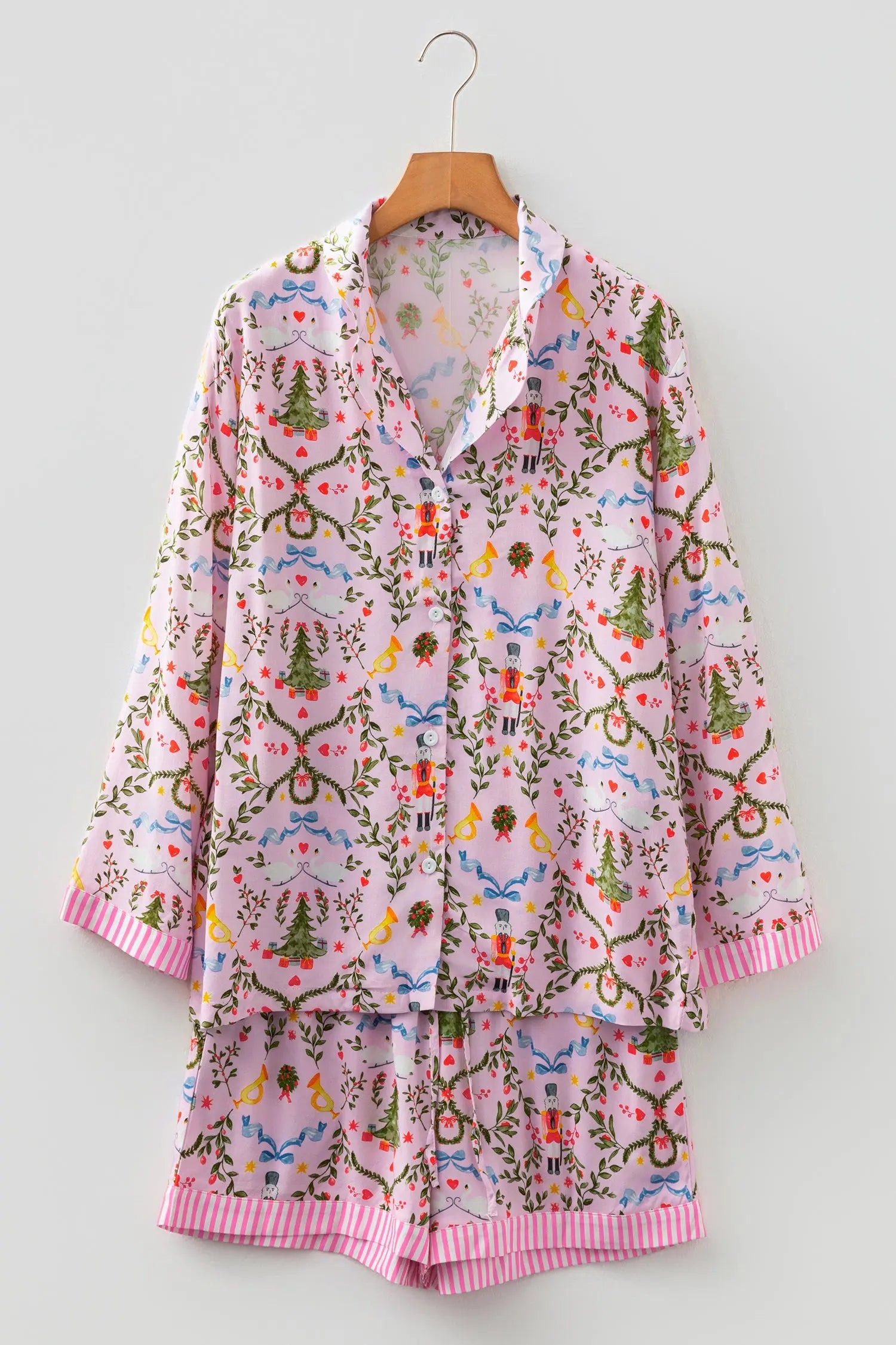 Pink Christmas Nutcracker Pajama Set 2Pc Long Sleeve Shorts Holiday Print Dear-Lover Dropshipping