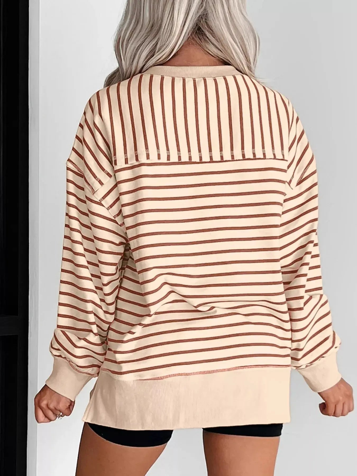 Striped Crew Neck Casual Sweatshirt Simply Love