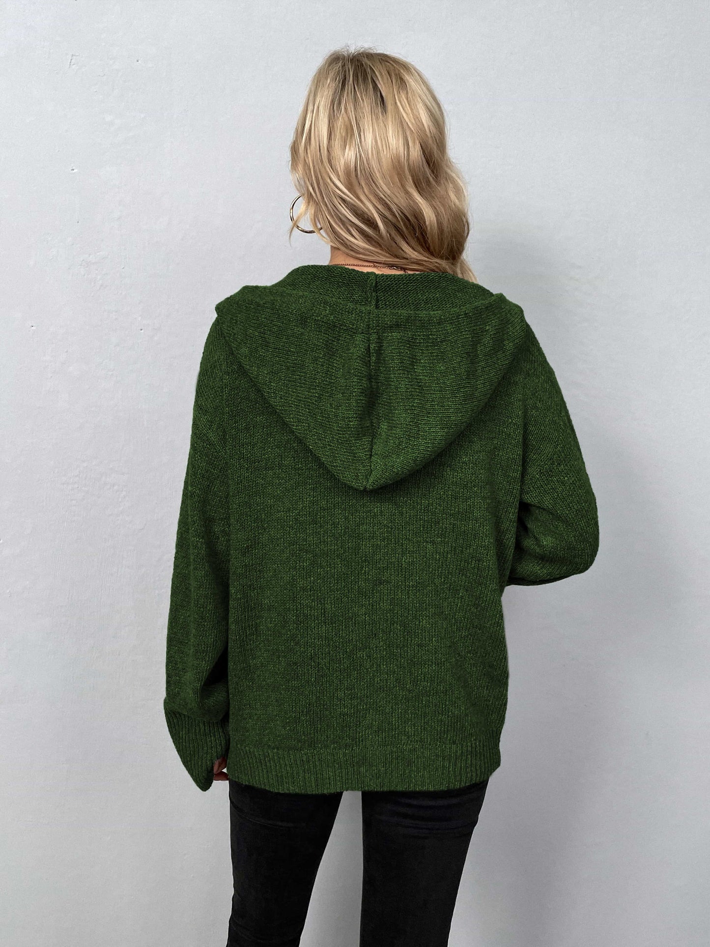 Button-Down Long Sleeve Hooded Sweater.