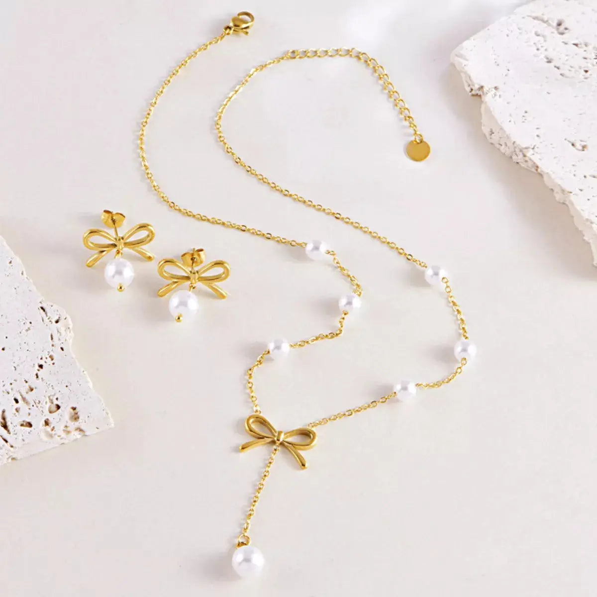 18K Gold-Plated Bowknot Pearl Jewelry Set Simply Love