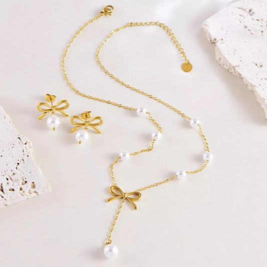18K Gold-Plated Bowknot Pearl Jewelry Set Simply Love