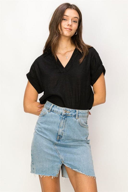 Always a Delight Short Sleeve Linen Top.