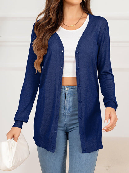 Button Down Slit Longline Cardigan.