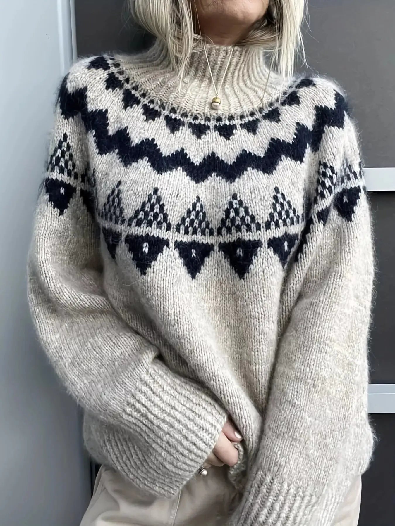 Nordic Pattern High Neck Sweater Simply Love