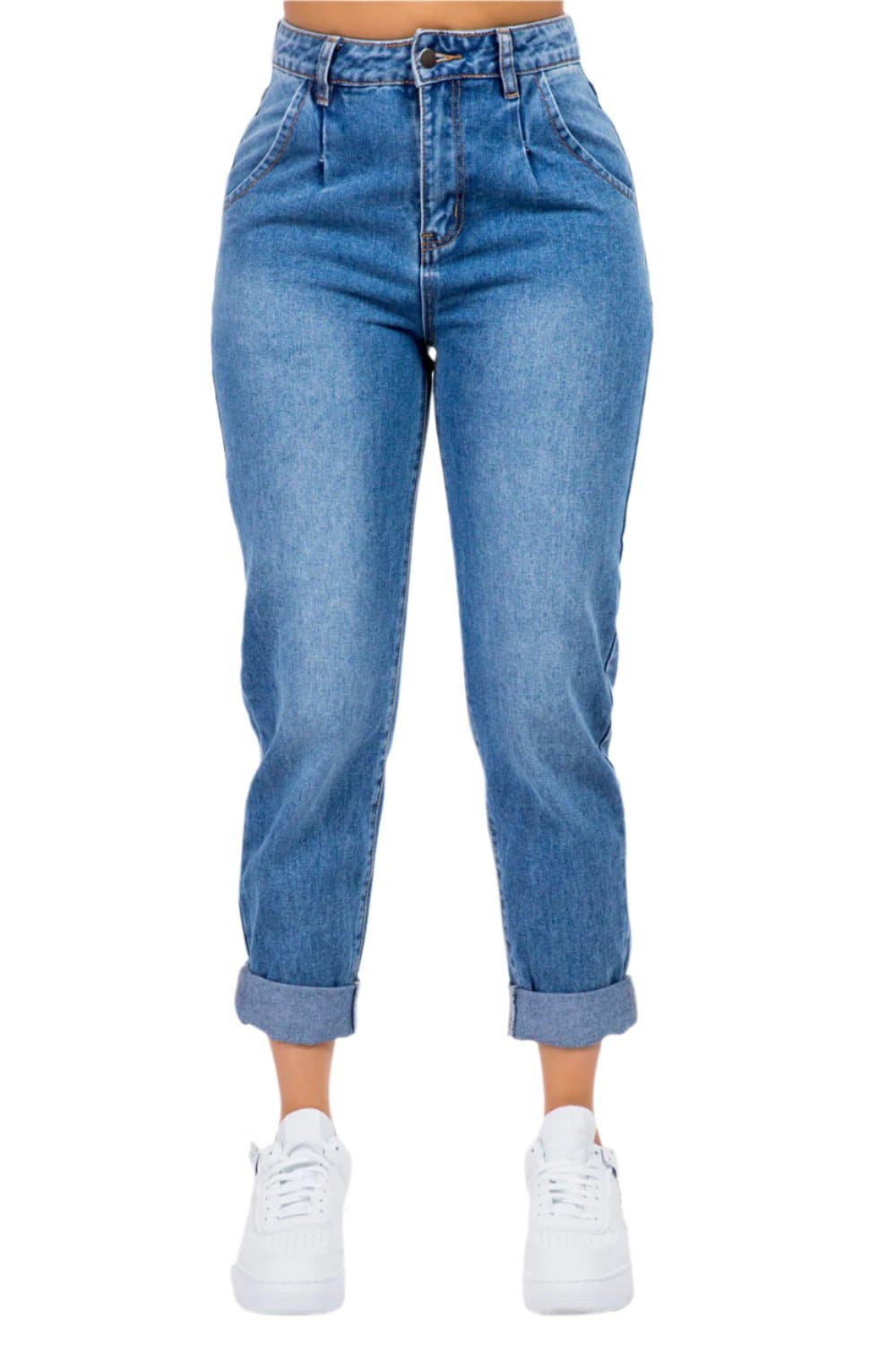 American Bazi High Waist Pleated Waist Mom Jeans.