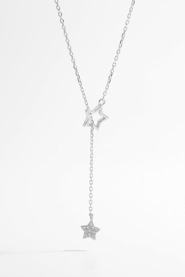 925 Sterling Silver Zircon Star Drop Necklace.