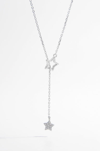 925 Sterling Silver Zircon Star Drop Necklace.