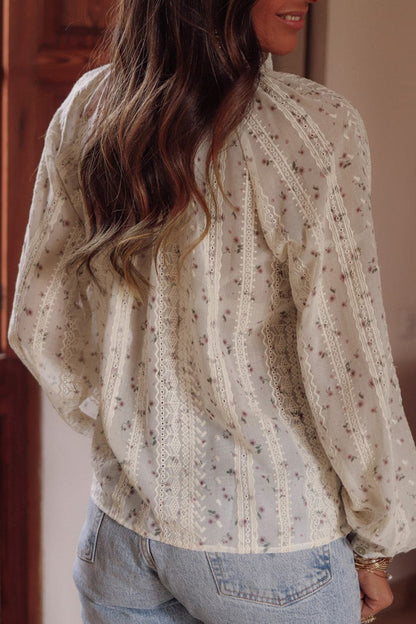 Printed Tie Neck Long Sleeve Shirt.