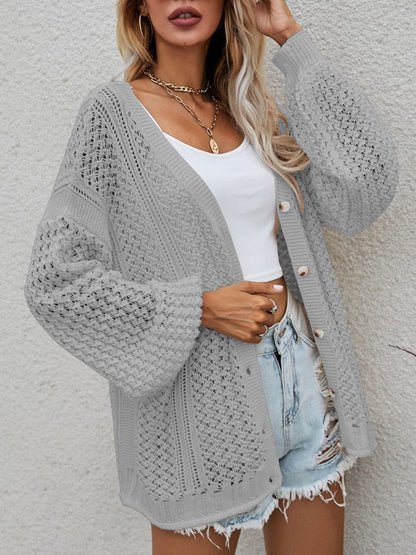 Openwork Button Front Cardigan.