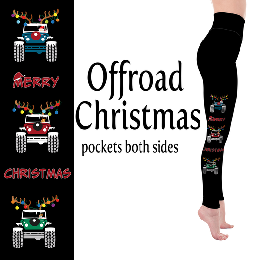 Merry Christmas Offroad Vehicle Design Handmade Leggings with Pockets MM