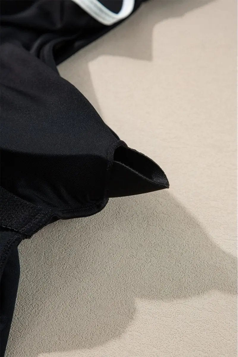 Elegant Black Ruffled V-Neck Wrap Swimsuit with Color Contrast - Love Salve 