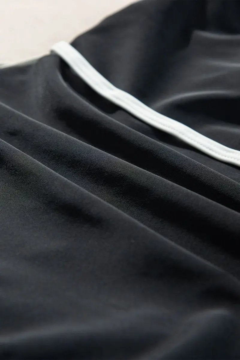 Elegant Black Ruffled V-Neck Wrap Swimsuit with Color Contrast - Love Salve 