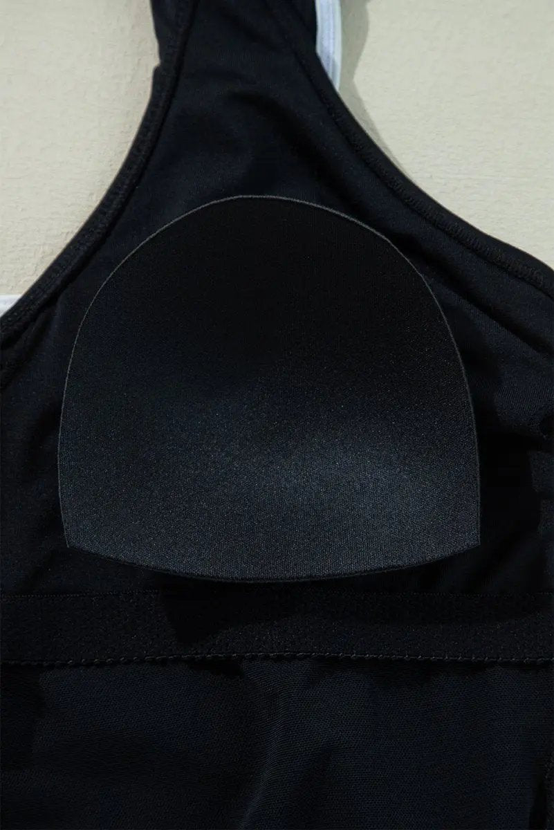 Elegant Black Ruffled V-Neck Wrap Swimsuit with Color Contrast - Love Salve 