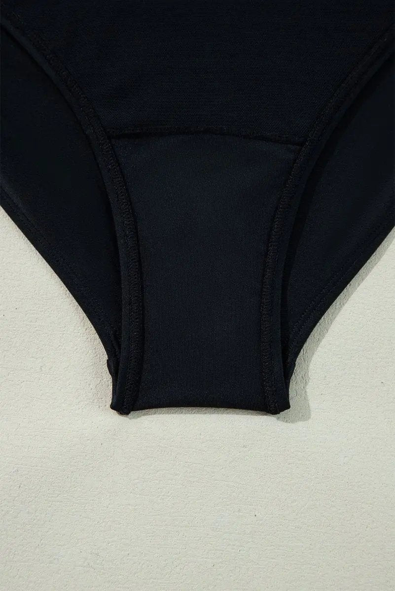 Elegant Black Ruffled V-Neck Wrap Swimsuit with Color Contrast - Love Salve 