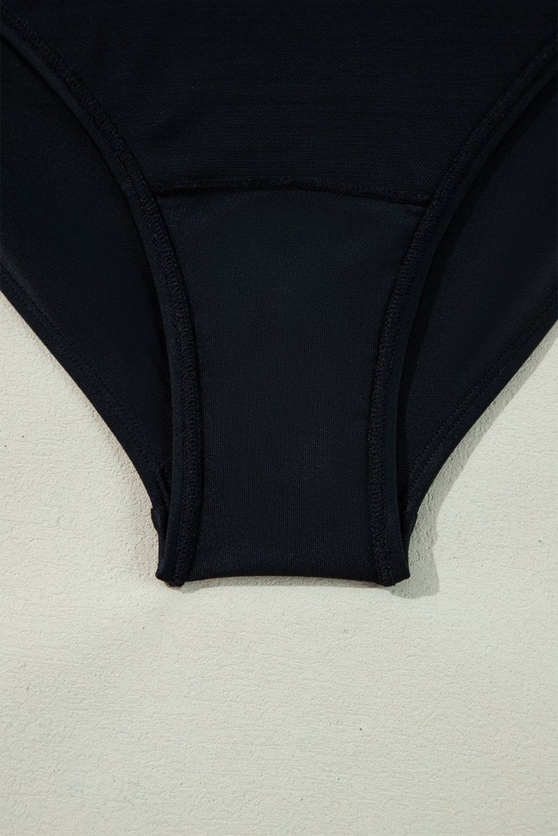 Elegant Black Ruffled V - Neck Wrap Swimsuit with Color Contrast - Love Salve
