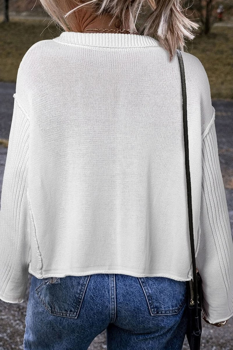 Elegant White Collared Casual Button - Up Sweater with Loose Fit - Love Salve