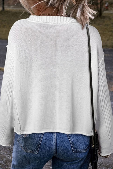 Elegant White Collared Casual Button - Up Sweater with Loose Fit - Love Salve