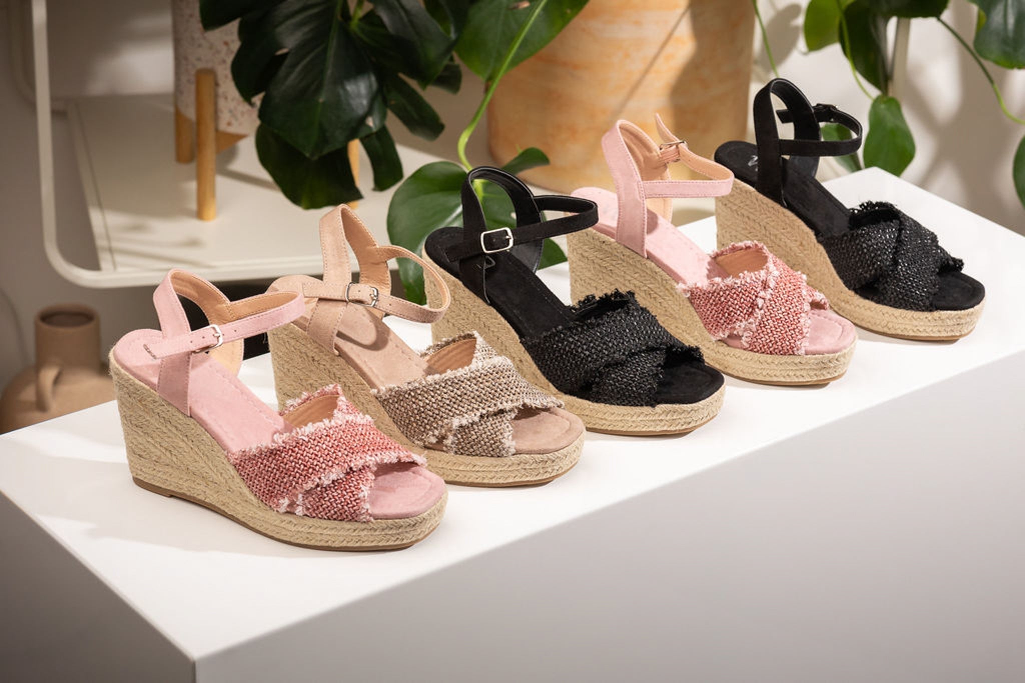 Elinor Pink Wedge Sandals with Adjustable Ankle Strap Naughty Monkey