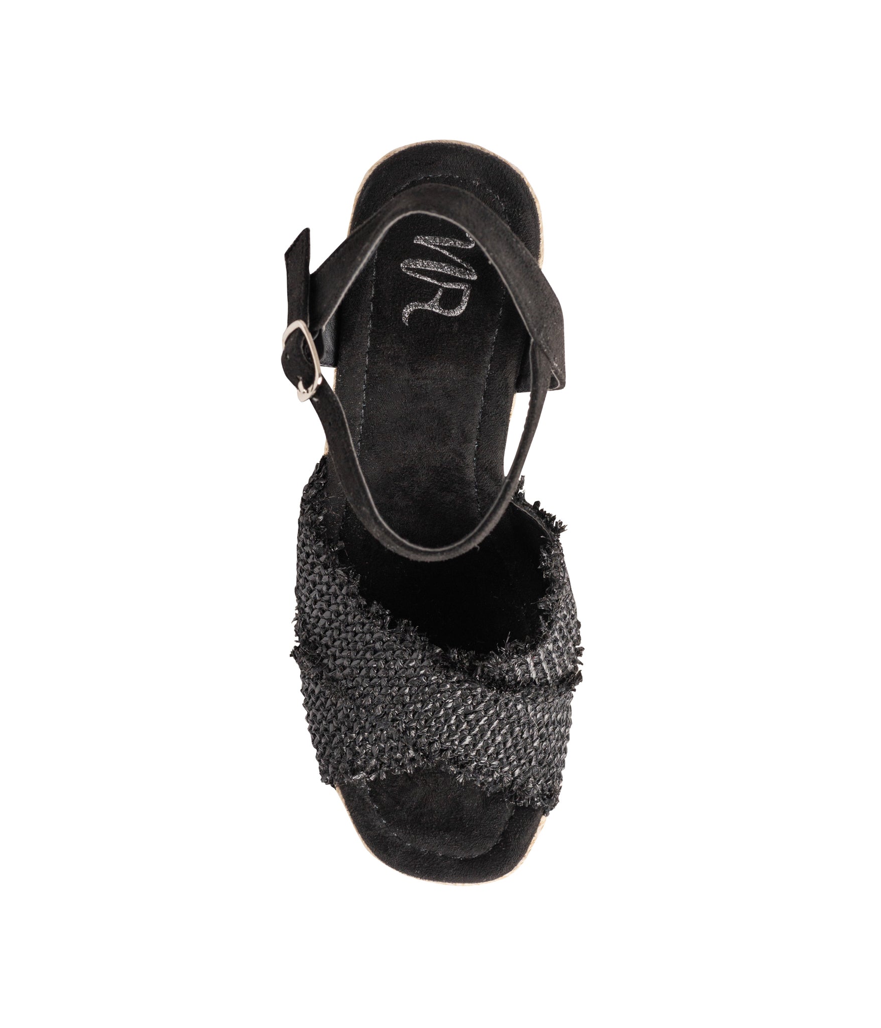 Elinor Black Wedge Sandals Ankle Strap 3 Point 5 Inch Heel Naughty Monkey